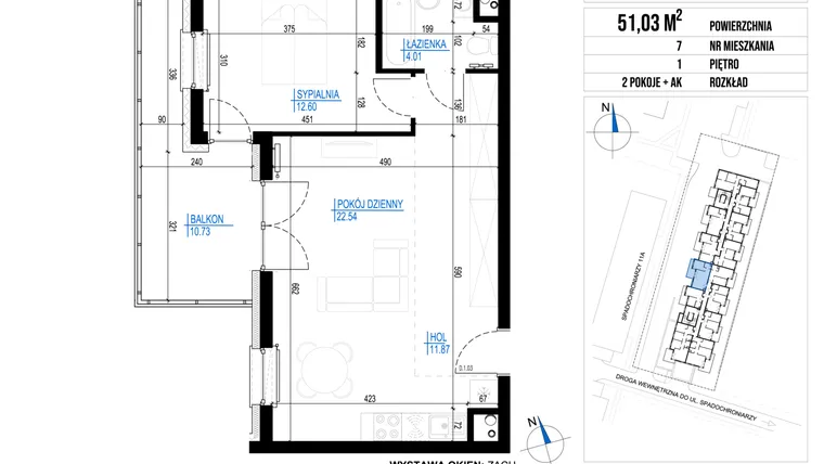 Rzut - Mieszkanie na sprzedaż 2 pokoje o powierzchni 51,03 m² - numer 7 w Vieniava edycja druga