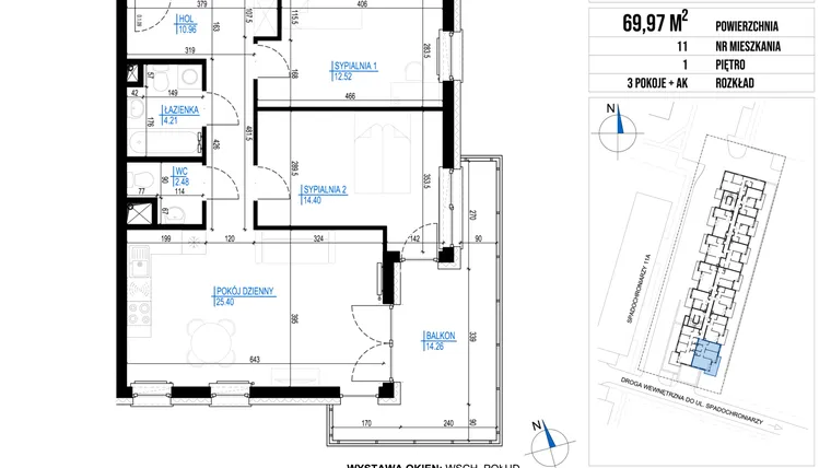 Rzut - Mieszkanie na sprzedaż 3 pokoje o powierzchni 69,97 m² - numer 11 w Vieniava edycja druga