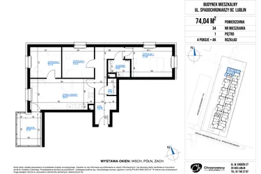Rzut - Mieszkanie na sprzedaż 4 pokoje o powierzchni 74,04 m² - numer 34 w Vieniava edycja druga