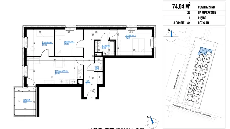 Rzut - Mieszkanie na sprzedaż 4 pokoje o powierzchni 74,04 m² - numer 34 w Vieniava edycja druga