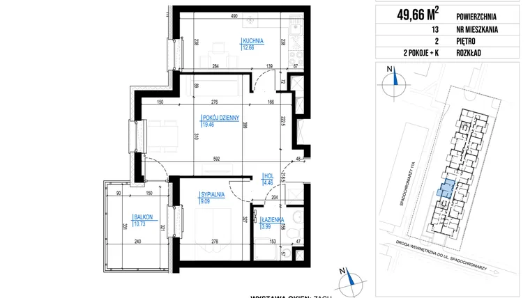 Rzut - Mieszkanie na sprzedaż 2 pokoje o powierzchni 49,66 m² - numer 13 w Vieniava edycja druga