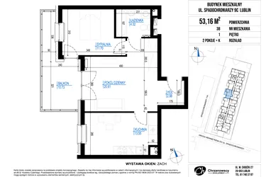 Rzut - Mieszkanie na sprzedaż 2 pokoje o powierzchni 53,16 m² - numer 38 w Vieniava edycja druga