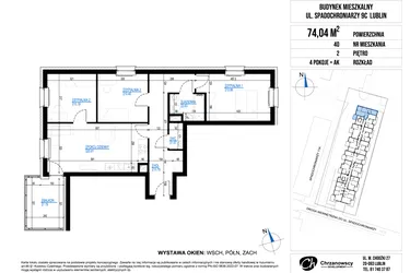 Rzut - Mieszkanie na sprzedaż 4 pokoje o powierzchni 74,04 m² - numer 40 w Vieniava edycja druga