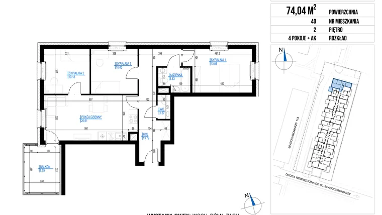 Rzut - Mieszkanie na sprzedaż 4 pokoje o powierzchni 74,04 m² - numer 40 w Vieniava edycja druga