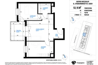 Rzut - Mieszkanie na sprzedaż 2 pokoje o powierzchni 53,16 m² - numer 44 w Vieniava edycja druga
