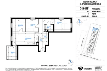 Rzut - Mieszkanie na sprzedaż 4 pokoje o powierzchni 74,04 m² - numer 46 w Vieniava edycja druga