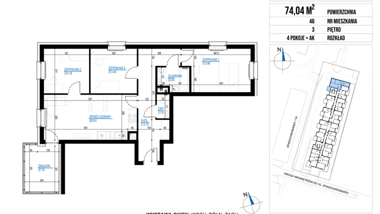 Rzut - Mieszkanie na sprzedaż 4 pokoje o powierzchni 74,04 m² - numer 46 w Vieniava edycja druga