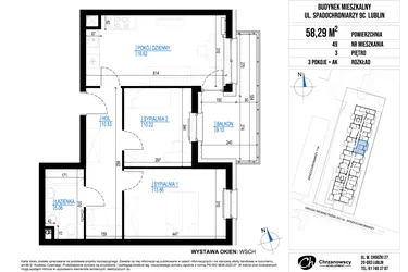 Rzut - Mieszkanie na sprzedaż 3 pokoje o powierzchni 58,29 m² - numer 49 w Vieniava edycja druga