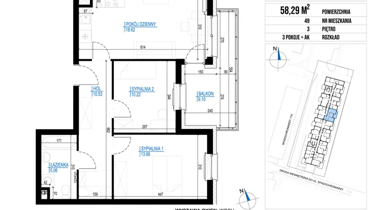 Rzut - Mieszkanie na sprzedaż 3 pokoje o powierzchni 58,29 m² - numer 49 w Vieniava edycja druga