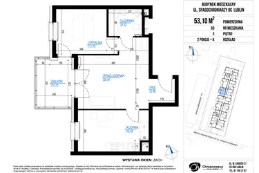 Rzut - Mieszkanie na sprzedaż 2 pokoje o powierzchni 53,1 m² - numer 50 w Vieniava edycja druga