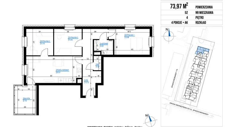 Rzut - Mieszkanie na sprzedaż 4 pokoje o powierzchni 73,97 m² - numer 52 w Vieniava edycja druga