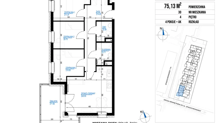 Rzut - Mieszkanie na sprzedaż 4 pokoje o powierzchni 75,13 m² - numer 30 w Vieniava edycja druga