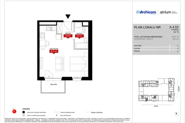Rzut - Mieszkanie na sprzedaż 1 pokój o powierzchni 33,67 m² - numer A4 53 w Atrium - Nowy Szczepin