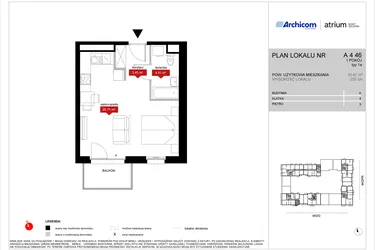 Rzut - Mieszkanie na sprzedaż 1 pokój o powierzchni 33,67 m² - numer A4 46 w Atrium - Nowy Szczepin