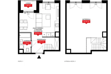 Rzut - Mieszkanie na sprzedaż 1 pokój o powierzchni 67 m² - numer A2 356 w 29L