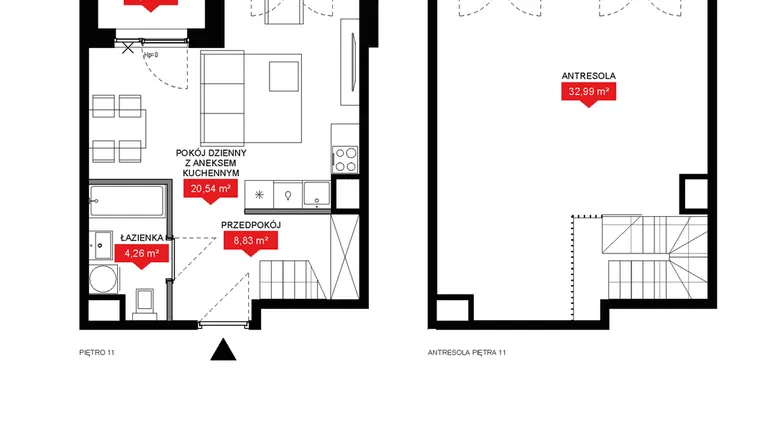 Rzut - Mieszkanie na sprzedaż 1 pokój o powierzchni 66,24 m² - numer A2 354 w 29L