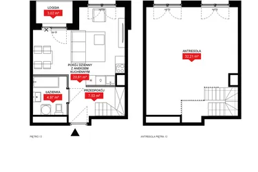 Rzut - Mieszkanie na sprzedaż 1 pokój o powierzchni 65,33 m² - numer A2 371 w 29L
