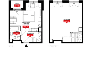 Rzut - Mieszkanie na sprzedaż 1 pokój o powierzchni 67,39 m² - numer A2 369 w 29L