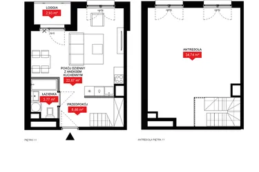Rzut - Mieszkanie na sprzedaż 1 pokój o powierzchni 69,48 m² - numer A2 365 w 29L