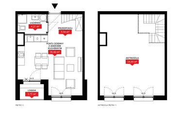Rzut - Mieszkanie na sprzedaż 1 pokój o powierzchni 69,74 m² - numer A1 142 w 29L