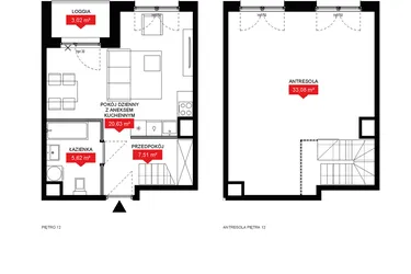 Rzut - Mieszkanie na sprzedaż 1 pokój o powierzchni 66,74 m² - numer A1 155 w 29L