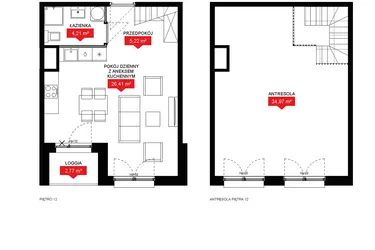 Rzut - Mieszkanie na sprzedaż 1 pokój o powierzchni 70,66 m² - numer A2 374 w 29L