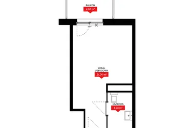Rzut - Mieszkanie na sprzedaż 1 pokój o powierzchni 25,49 m² - numer A2 216LU w 29L - Apartamenty inwestycyjne