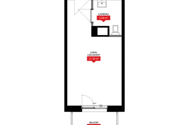Rzut - Mieszkanie na sprzedaż 1 pokój o powierzchni 25,36 m² - numer A1 053LU w 29L - Apartamenty inwestycyjne