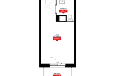 Rzut - Mieszkanie na sprzedaż 1 pokój o powierzchni 25,37 m² - numer A2 225LU w 29L - Apartamenty inwestycyjne