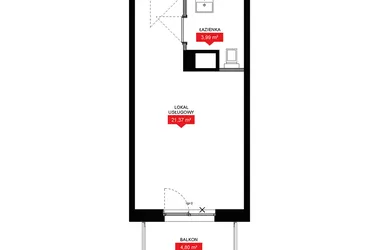 Rzut - Mieszkanie na sprzedaż 1 pokój o powierzchni 25,37 m² - numer A2 222LU w 29L - Apartamenty inwestycyjne