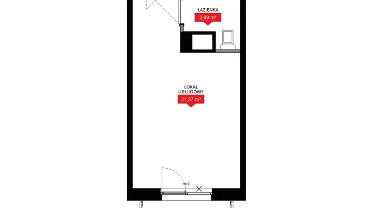 Rzut - Mieszkanie na sprzedaż 1 pokój o powierzchni 25,37 m² - numer A1 050LU w 29L - Apartamenty inwestycyjne
