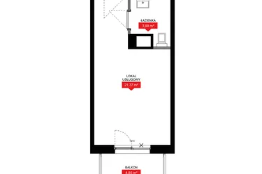 Rzut - Mieszkanie na sprzedaż 1 pokój o powierzchni 25,37 m² - numer A2 228LU w 29L - Apartamenty inwestycyjne