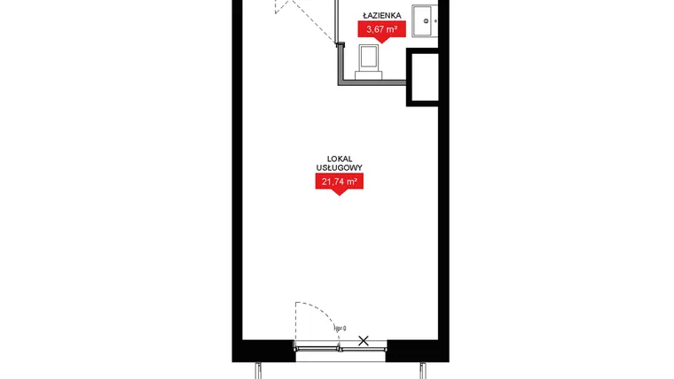 Rzut - Mieszkanie na sprzedaż 1 pokój o powierzchni 25,43 m² - numer A2 227LU w 29L - Apartamenty inwestycyjne