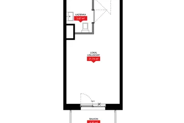 Rzut - Mieszkanie na sprzedaż 1 pokój o powierzchni 25,37 m² - numer A1 051LU w 29L - Apartamenty inwestycyjne
