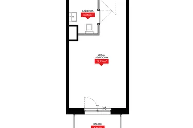 Rzut - Mieszkanie na sprzedaż 1 pokój o powierzchni 25,65 m² - numer A1 054LU w 29L - Apartamenty inwestycyjne