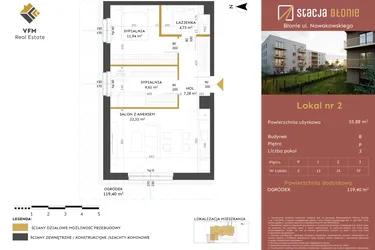 Rzut - Mieszkanie na sprzedaż 3 pokoje o powierzchni 55,88 m² - numer 2 w Stacja Błonie etap II