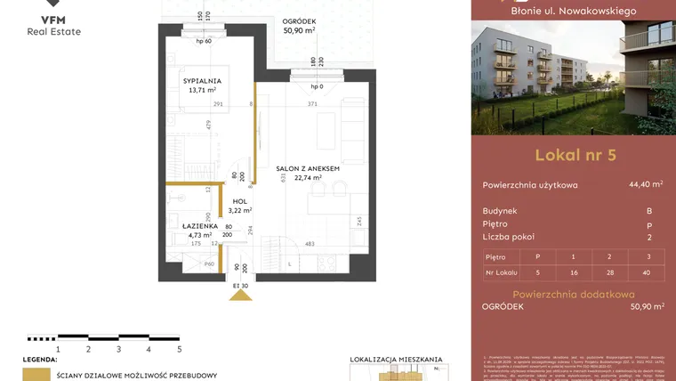Rzut - Mieszkanie na sprzedaż 2 pokoje o powierzchni 44,4 m² - numer 5 w Stacja Błonie etap II
