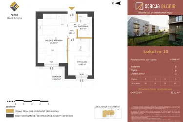 Rzut - Mieszkanie na sprzedaż 2 pokoje o powierzchni 42,08 m² - numer 10 w Stacja Błonie etap II