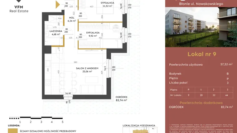 Rzut - Mieszkanie na sprzedaż 3 pokoje o powierzchni 57,52 m² - numer 9 w Stacja Błonie etap II