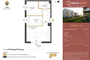 Rzut - Mieszkanie na sprzedaż 3 pokoje o powierzchni 55,88 m² - numer 13 w Stacja Błonie etap II