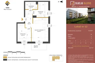 Rzut - Mieszkanie na sprzedaż 3 pokoje o powierzchni 55,39 m² - numer 12 w Stacja Błonie etap II