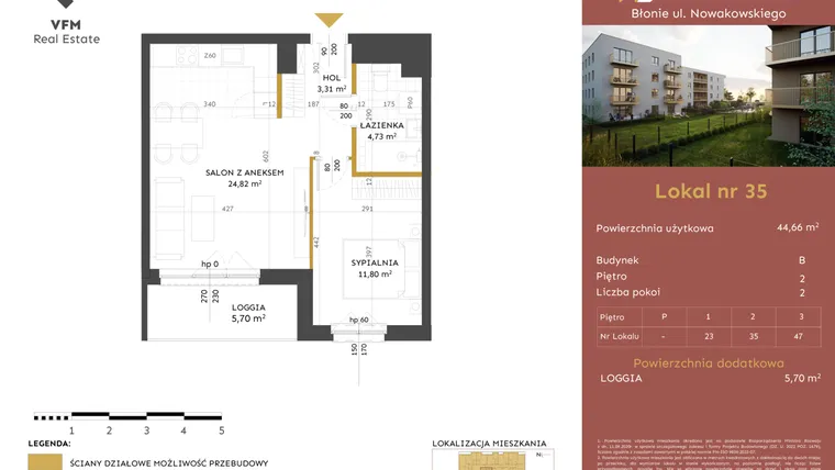 Rzut - Mieszkanie na sprzedaż 2 pokoje o powierzchni 44,66 m² - numer 35 w Stacja Błonie etap II