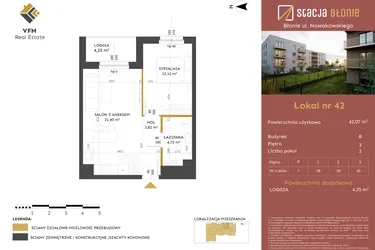 Rzut - Mieszkanie na sprzedaż 2 pokoje o powierzchni 42,07 m² - numer 42 w Stacja Błonie etap II