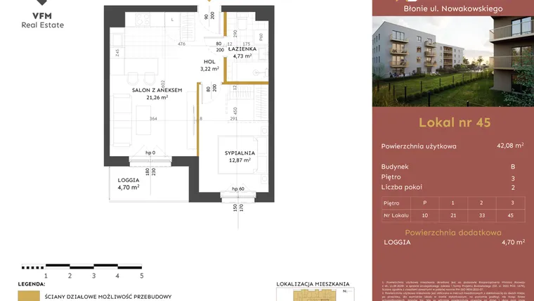 Rzut - Mieszkanie na sprzedaż 2 pokoje o powierzchni 42,08 m² - numer 45 w Stacja Błonie etap II