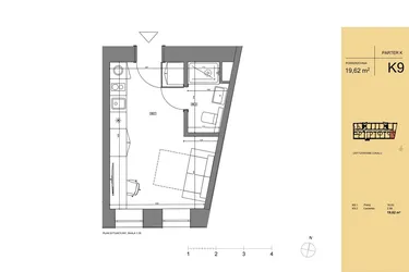 Rzut - Mieszkanie na sprzedaż 1 pokój o powierzchni 19,82 m² - numer K9 w Rezydencja San Petrus