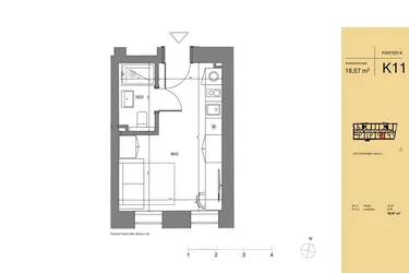 Rzut - Mieszkanie na sprzedaż 1 pokój o powierzchni 19,05 m² - numer K11 w Rezydencja San Petrus