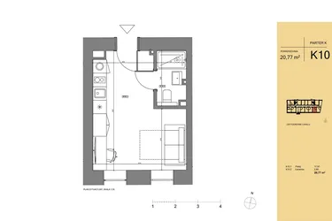 Rzut - Mieszkanie na sprzedaż 1 pokój o powierzchni 21,07 m² - numer K10 w Rezydencja San Petrus