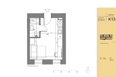 Rzut - Mieszkanie na sprzedaż 1 pokój o powierzchni 21,38 m² - numer K13 w Rezydencja San Petrus