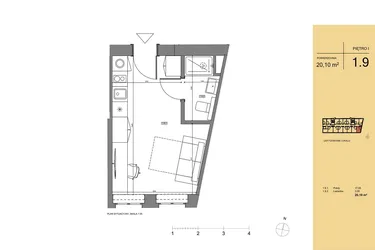 Rzut - Mieszkanie na sprzedaż 1 pokój o powierzchni 20,14 m² - numer 1.9 w Rezydencja San Petrus