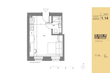 Rzut - Mieszkanie na sprzedaż 1 pokój o powierzchni 23,4 m² - numer 1.14 w Rezydencja San Petrus
